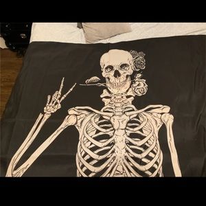 Peace sign skeleton tapestry